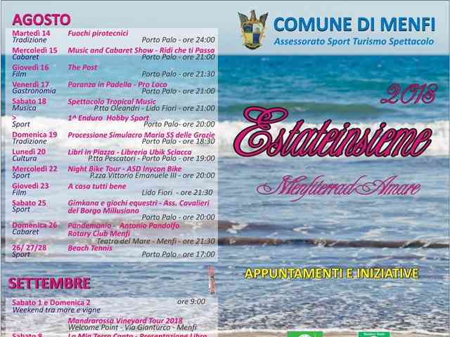 Immagine articolo: Menfi, “Estateinsieme 2018”: pubblicato il calendario dell'Estate Menfitana. Le date e gli appuntamenti