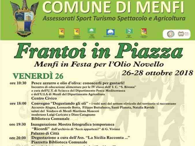 Immagine articolo: “Frantoi in Piazza“ a Menfi. Kermesse da domani fino a domenica dedicato all'olio novello