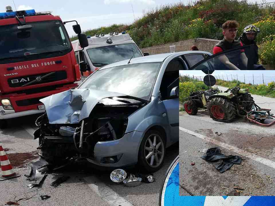 Immagine articolo: Scontro auto-trattore. 5 i feriti, 4 saccensi e 1 menfitano