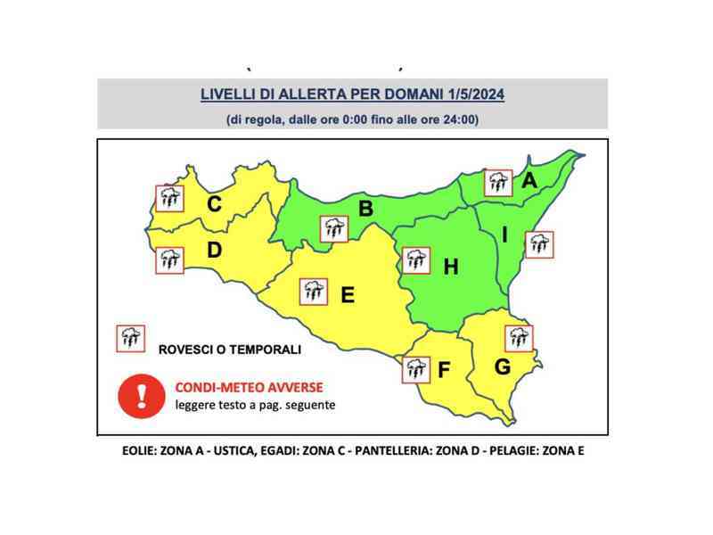 Immagine articolo: Meteo incerto per il 1° Maggio, allerta gialla nelle province di Agrigento e Trapani