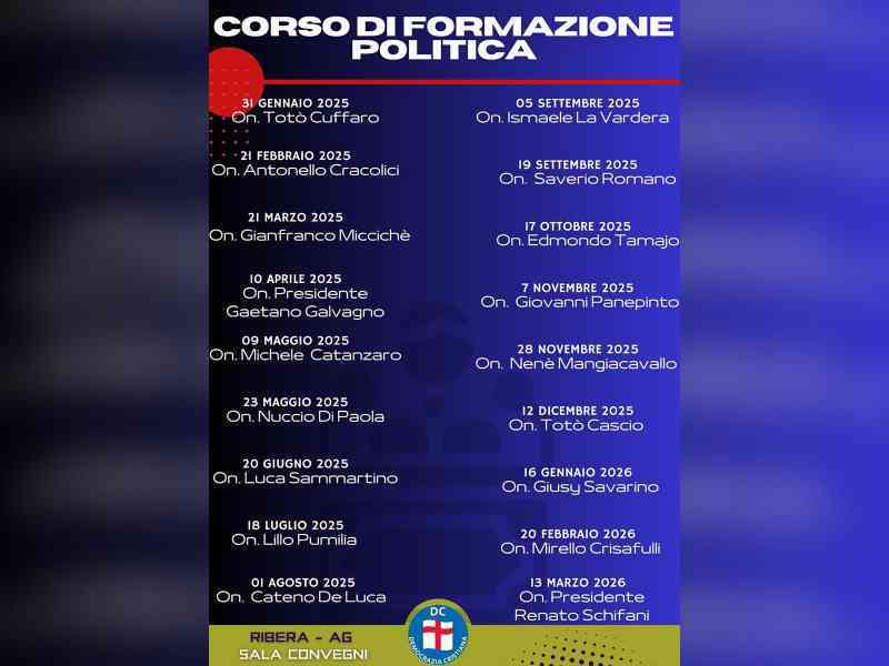 Immagine articolo: Corso di formazione politica a Ribera: 18 incontri con esponenti di tutti i partiti presenti nel Parlamento siciliano