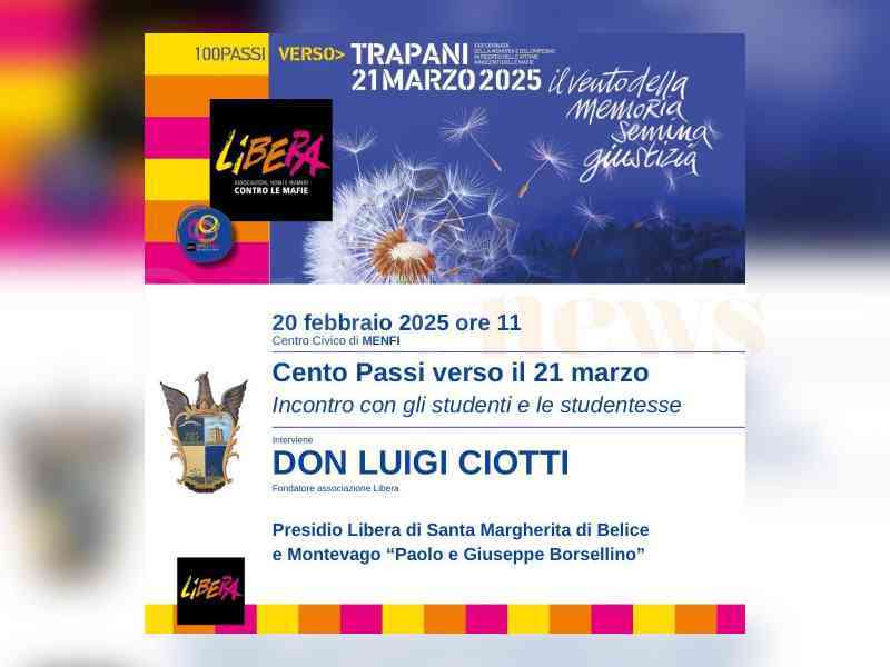 Immagine articolo: “Cento Passi verso il 21 marzo“. Giovedì 20, Don Ciotti a Menfi per un incontro con gli studenti