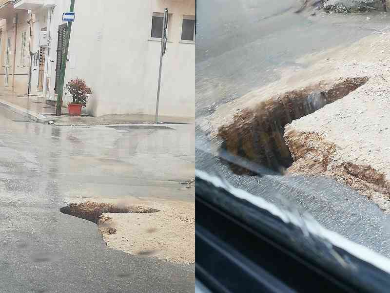 Immagine articolo: Menfi. Pioggia apre voragine all'incrocio tra via Matteotti e via Raffaello