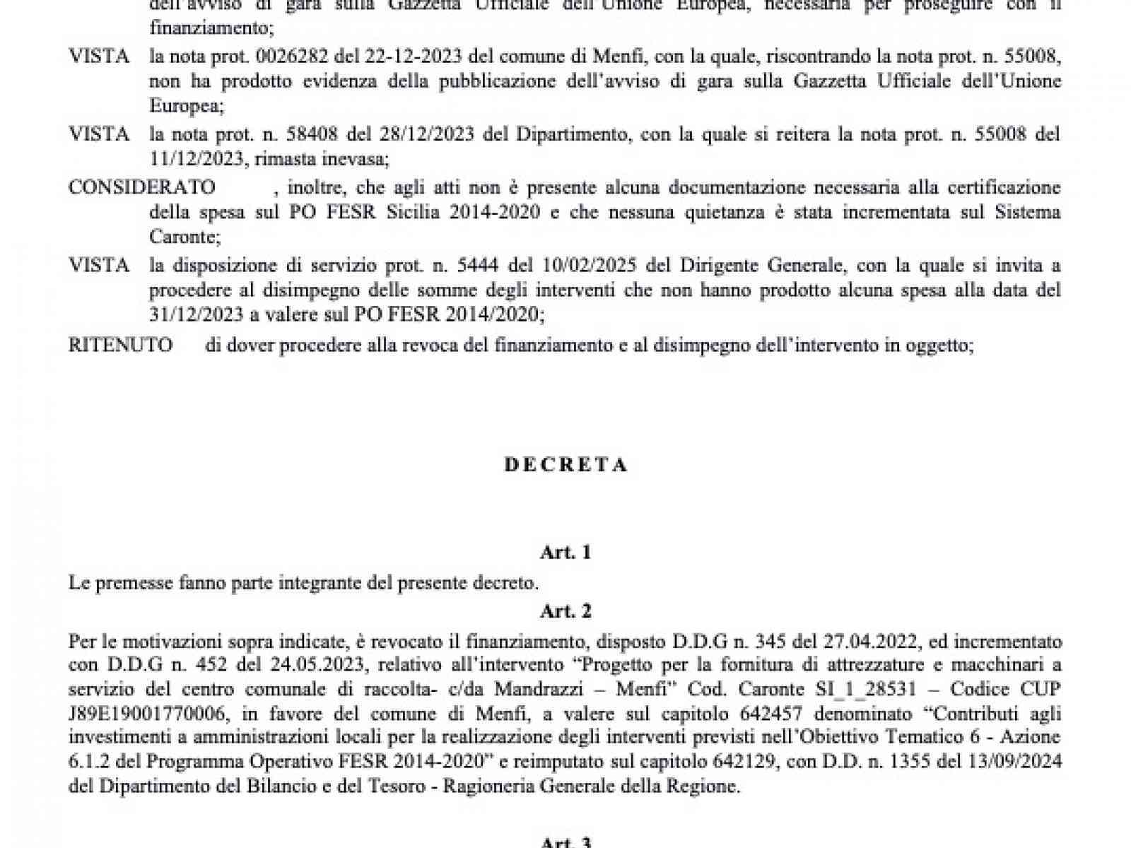 Immagine articolo: Rifiuti. MPA, FdI e Gruppo Tamajo Belice: “Menfi perde 310mila euro per colpa dell'Amministrazione”