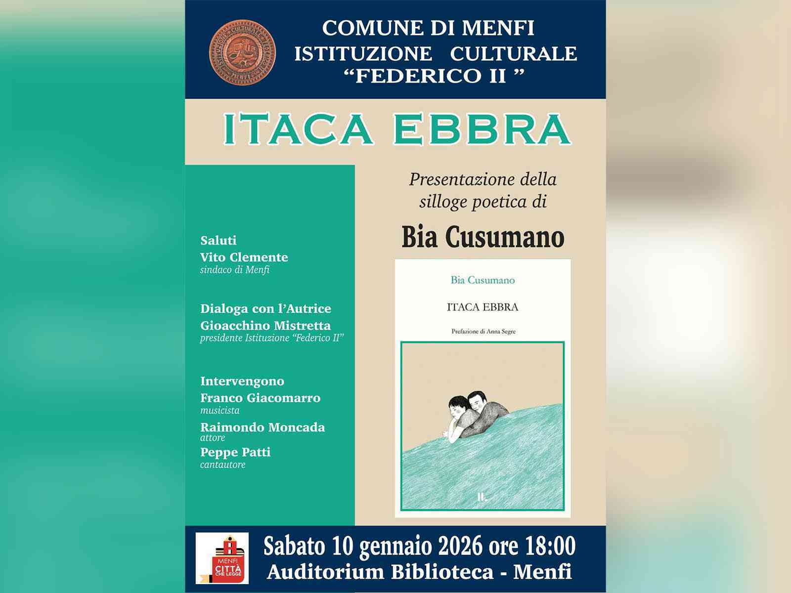 Immagine articolo: Menfi. Oggi, alle 18, la presentazione di “Itaca Ebbra”, di Bia Cusumano