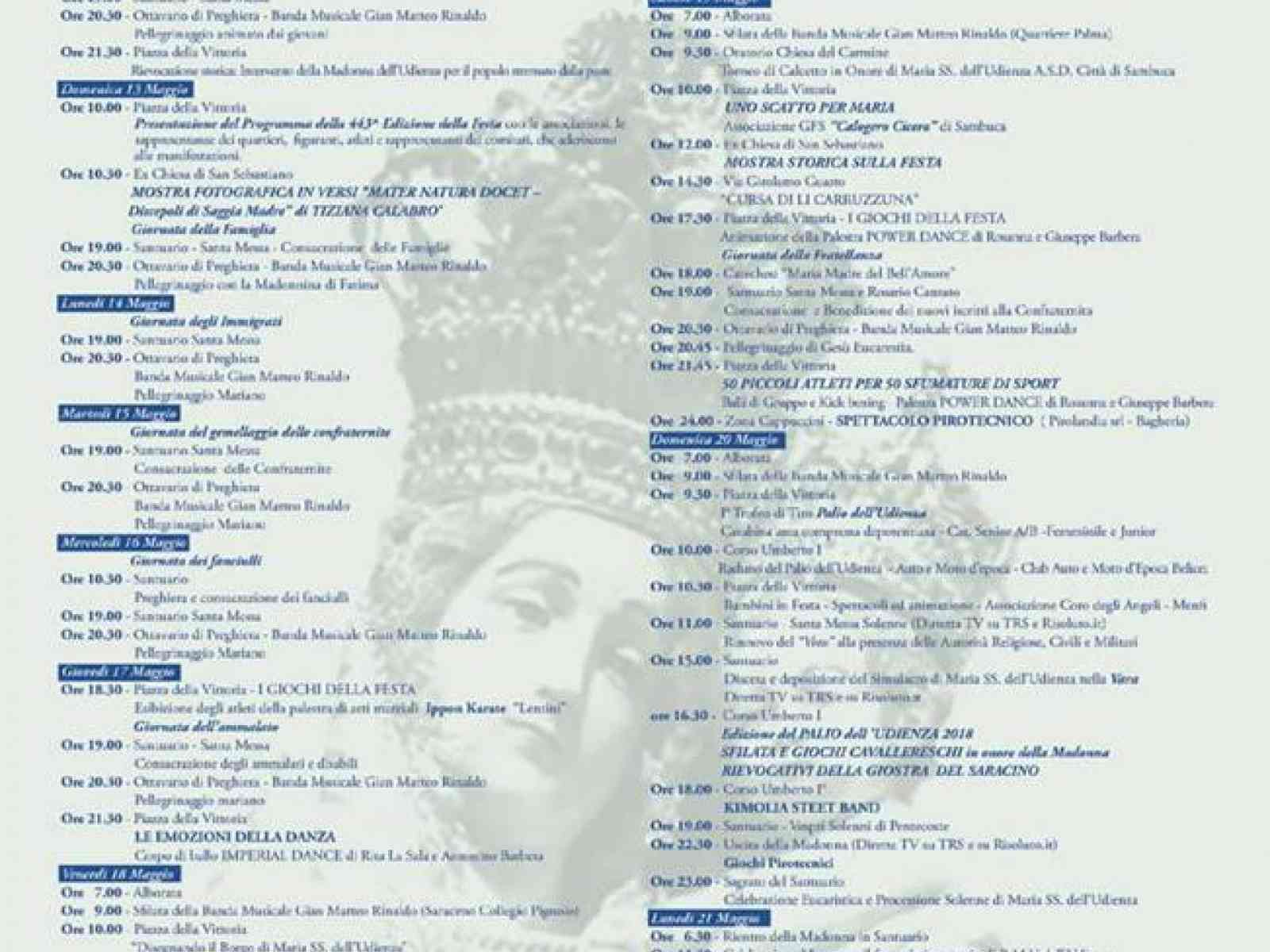 Immagine articolo: Sambuca, al via la festa della Madonna dell'Udienza. Ecco il programma